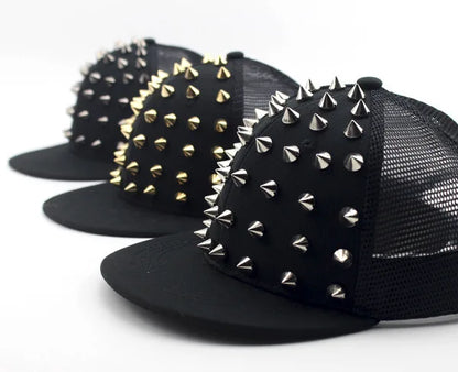 BASEBALL CAPS FOR BOTH Men Women Boys Girls Punk Studded Baseball Hip-Hop Hat Adjustable Snapback Spike Rivet Stud Cap