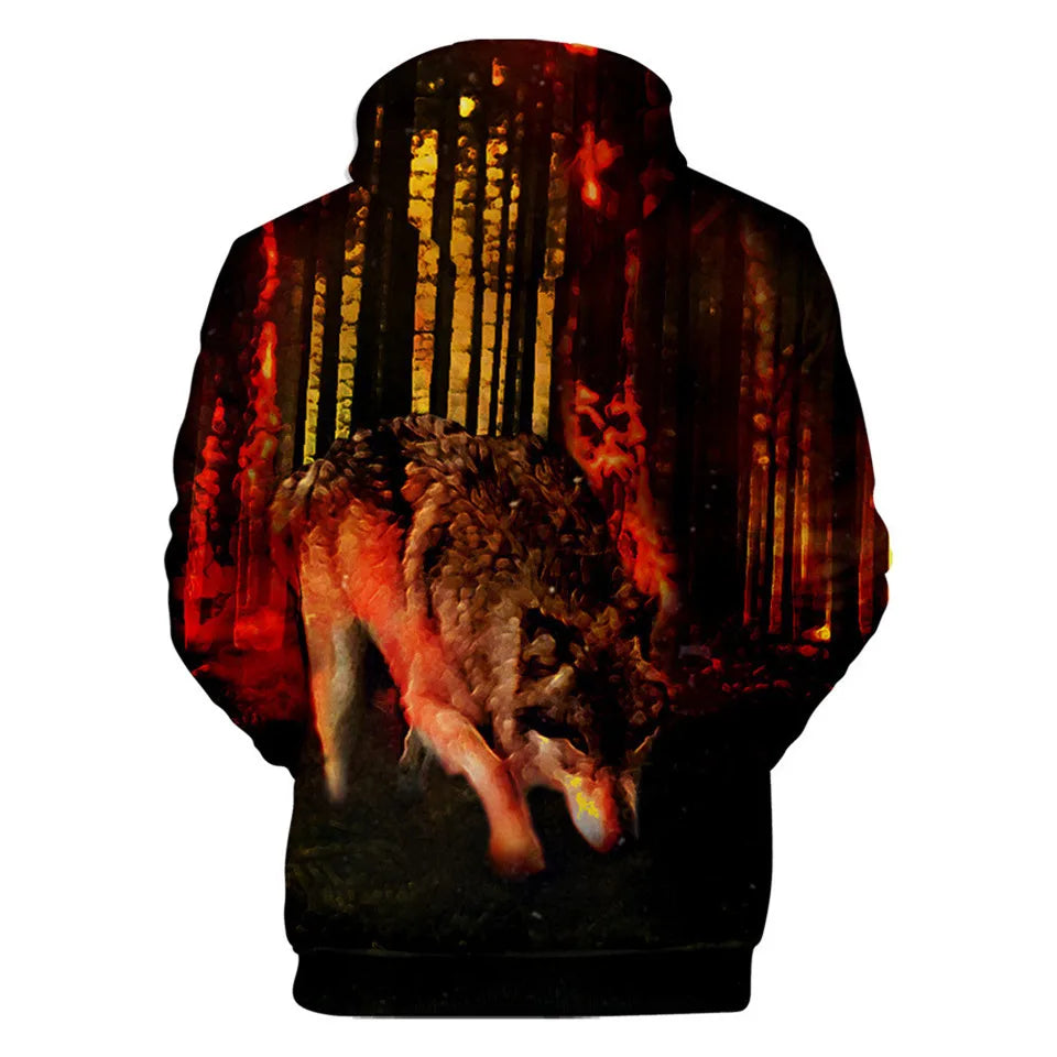 Sweatshirt com Capuz Cool Space Galaxy Wolf para Homem — Lobo Brilhante, Estilo Fashion, Pullover de Primavera e Outono
