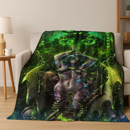WOW World of Warcraft Arthas Demon Illidan Sylvanas flanellen deken, comfortabele zachte plaid voor thuis, slaapkamer, bed, bankovertrek of cadeau