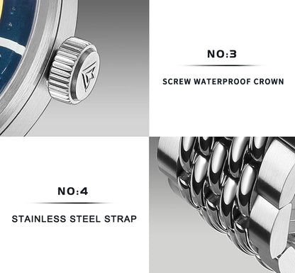 CADISEN Automatic Mechanical Watch Man Silver Business Casual Waterproof Watch Japan MIYOTA 8215 Movement Domed Glass Mens Watch