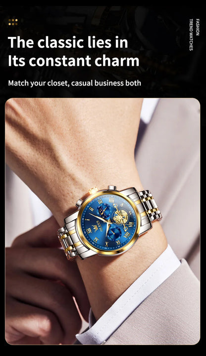 OLEVS Top Brand Mens Watches Classic Roman Scale Dial Luxury Wrist Watch for Man Original Quartz Waterproof Luminous Chronograph