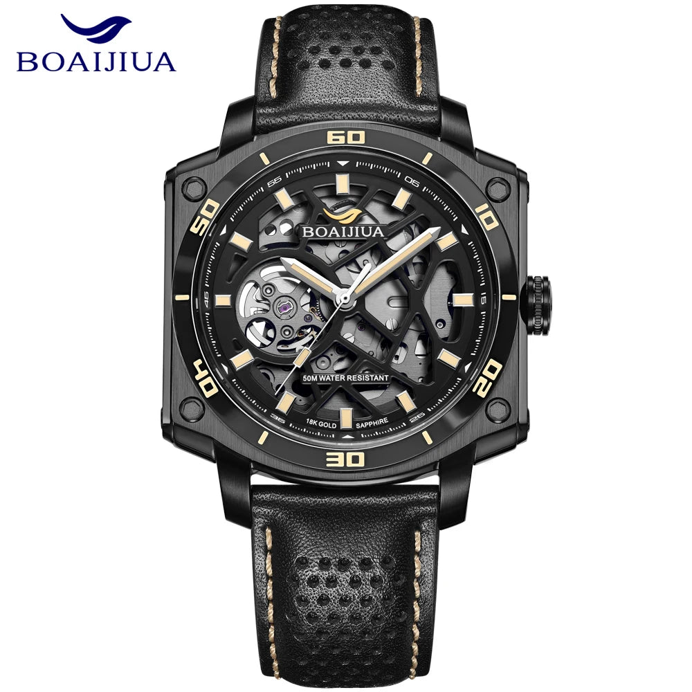 BORIAGE(BOAIJIUA) Men's Fully Automatic Mechanical Watch Original Design Cut out 50m Water Resistant Luminous Wristwatch