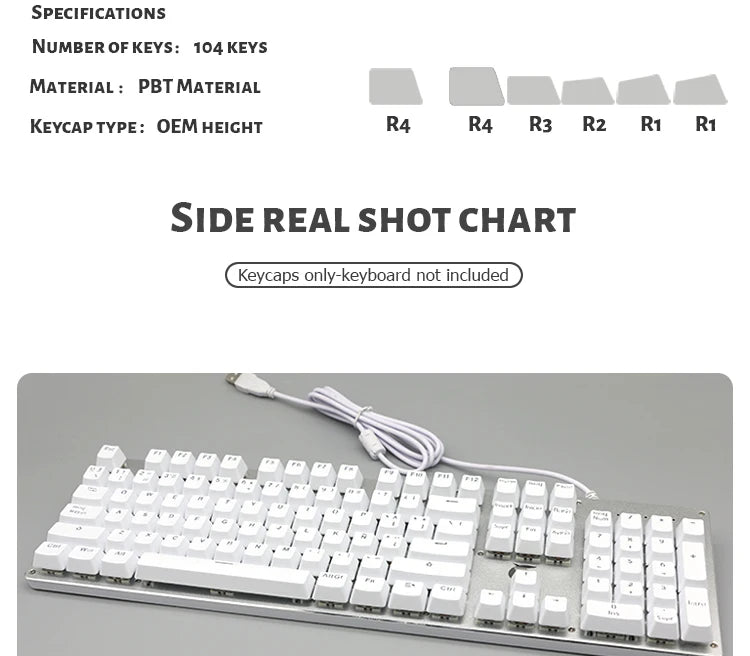 104 Keys Korean French Russian Spanish German Backlit Keycaps For Mx Switch Mechanical Keyboard OEM Profile ABS Key Caps DIY