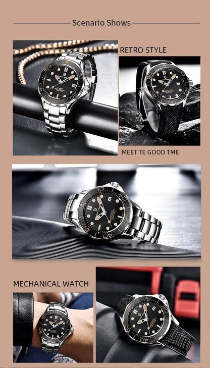 PAGANI DESIGN Men's Watches Mechanical Automatic Watch Sport Ceramic Bezel Luminous Stainless Steel Waterproof Top Watch for Men