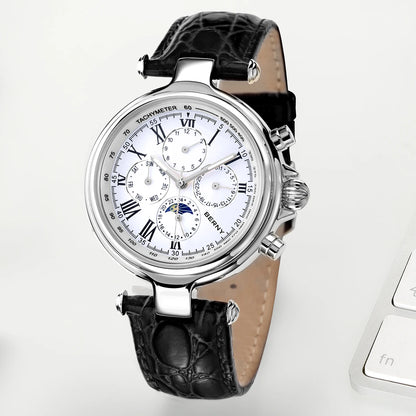BERNY Classic Dress Automatic Watch for Men Luxury Stainless Steel Mechanical Wristwatch Leather Strap Waterproof Sliver Watches