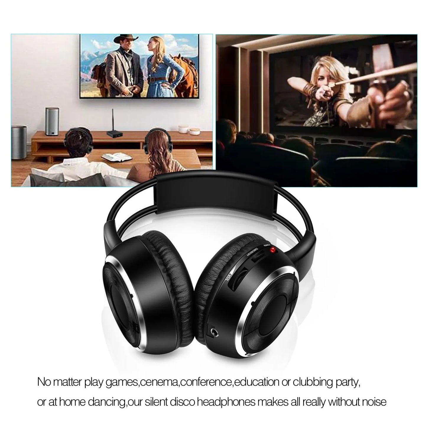 RF Silent Disco Foldable Wireless Headphones Bundle (3 Pcs with 1 Transmitter in 500m) -- House Party TV Dancing