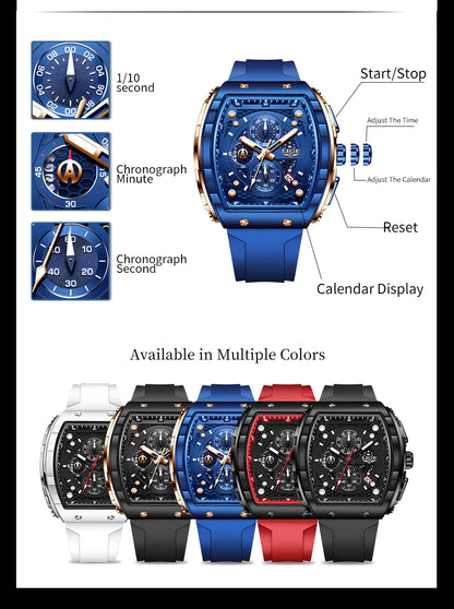 Relógio de Homem LIGE — Moda de Luxo, Impermeável, Bracelete em Silicone, Quartzo, Luminoso, Desportivo, Data Automática e Cronógrafo Simples