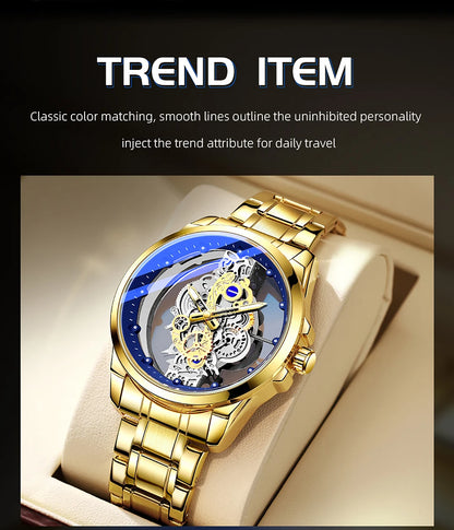 TPW Men’s Luxury Black & Gold Skeleton Quartz Watch Fashion Wristwatch