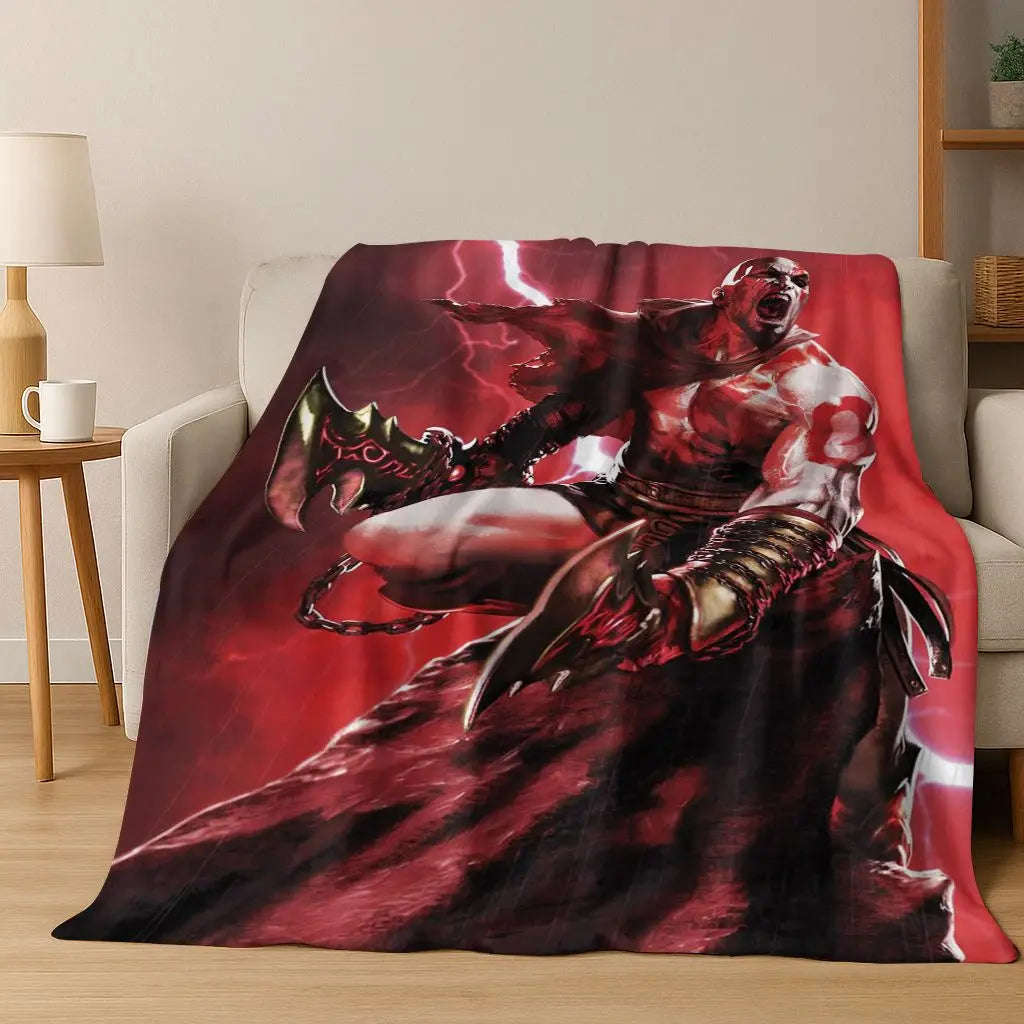 Classics God of War Kratos 3A Game Gamer Flannel Blanket,Warm and Cozy Soft Throw Blanket for Home Bedroom Bed Sofa Kid Gift