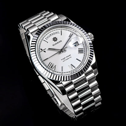 Sugess 40mm Men's Watches Automatic Date Mechanical Day Wristwatch Peacock SL3034 Movement Sapphire Waterproof Luxury Retro New