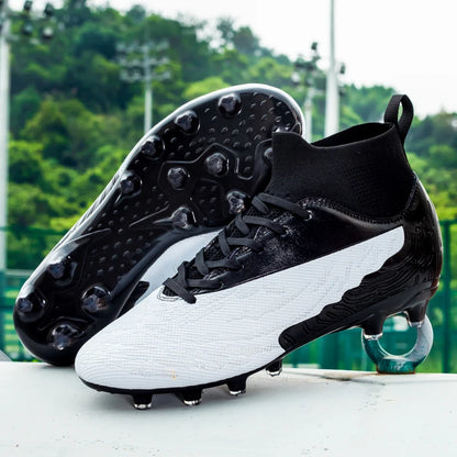 Black Men's Soccer Shoes AG/FG Cleats Training Football Boots High Ankle Sports Shoes for Men Kids Adults Sneakers Sizes 35-45