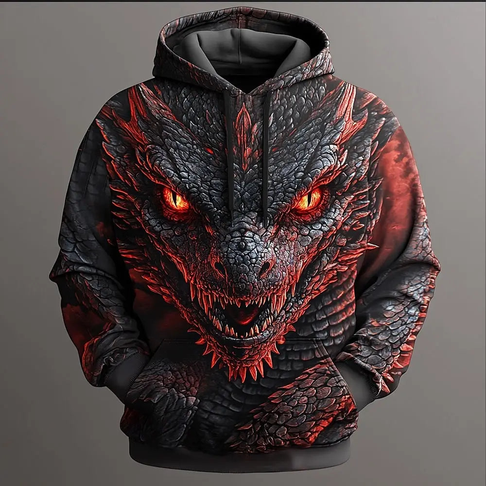 Sweatshirts com capuz 3D Dragon para homem, estilo moderno e arrojado, uso diário, manga comprida, gola redonda, festa, férias, streetwear, outono/inverno, casaco de fato de treino