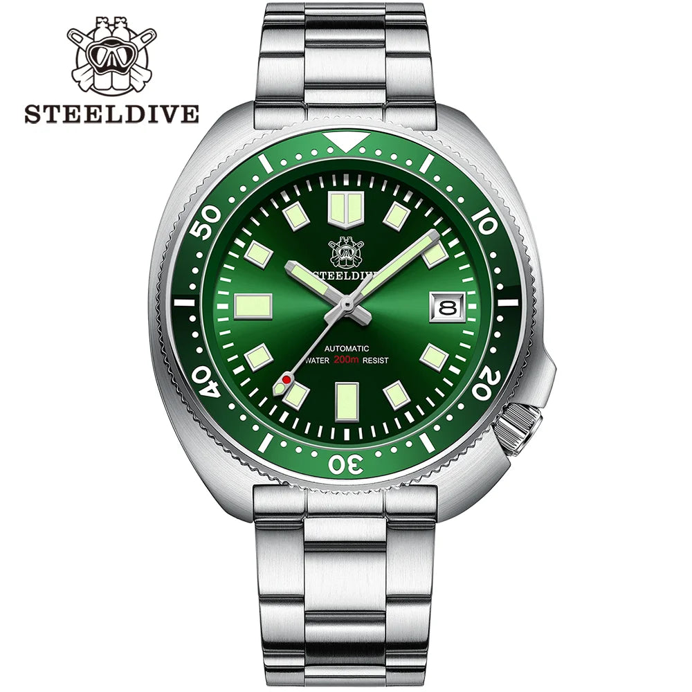 SD1970 Steeldive Brand Sunray Dial Milled Clasp Bracelet 44mm Case 200M Waterproof NH35 Turtle Men Dive Watch with Ceramic Bezel