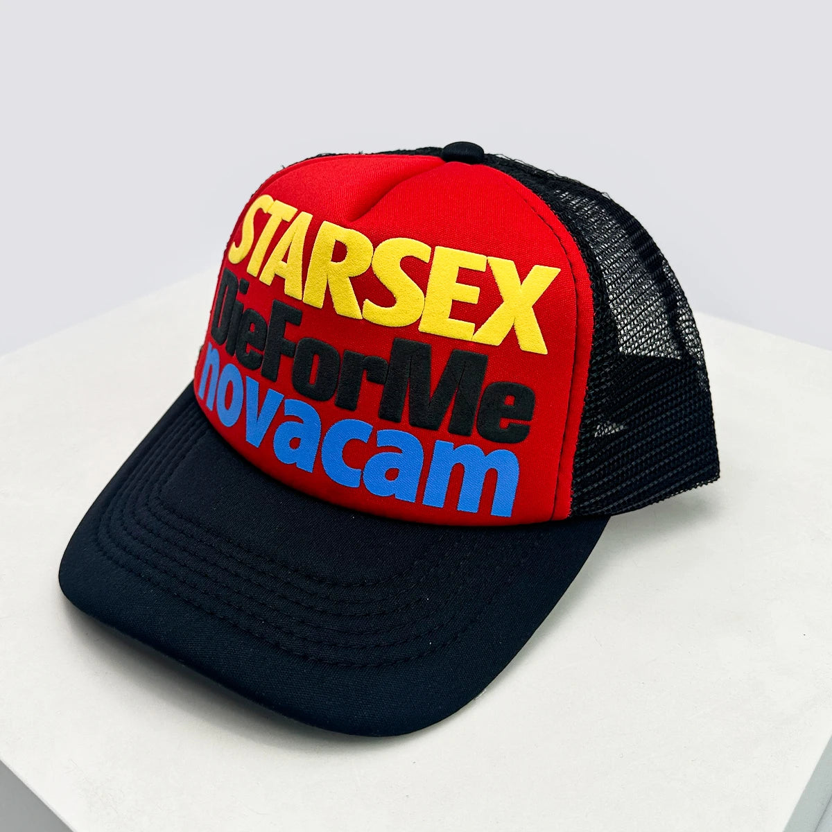 Novos bonés de basebol unissexo com blocos de cor, estampado com letras e bordado, estilo hip-hop, em malha respirável, com pala para proteção solar, bonés trucker urbanos e versáteis