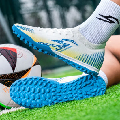Chaussures de football pour hommes adultes, modèle TF, à tiges hautes, avec empeigne souple en PU, semelles antidérapantes et crampons, idéales pour les matchs et l'entraînement sur gazon synthétique.