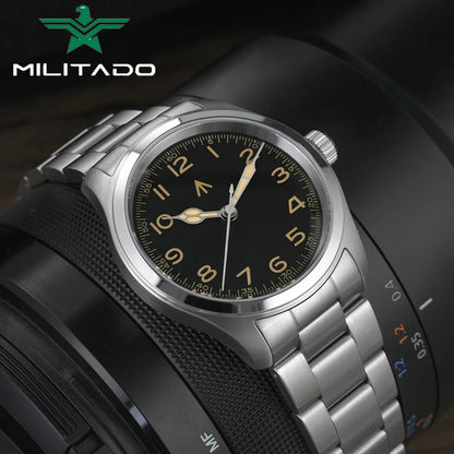 Militado ML08 Quartz Watch  VH31 Movement Steel Strip Sapphire Crystal Vintage Watch 10Bar Waterproof BGW9 Luminous Mens Watch