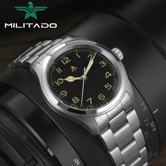 Militado ML08 Quartz Watch  VH31 Movement Steel Strip Sapphire Crystal Vintage Watch 10Bar Waterproof BGW9 Luminous Mens Watch