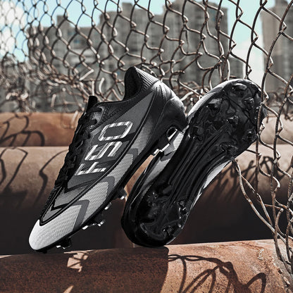 Chaussures de football pour adultes, modèle AG FG, avec crampons longs renforcés, empeigne respirante en PU, chaussures de football unisexes pour matchs sur gazon synthétique.