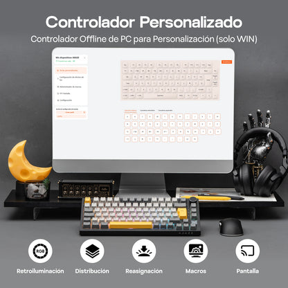 Layout ISO-ES EPOMAKER X AJAZZ AK820 PRO 75% spagnolo, tastiera meccanica cablata/2.4GHz/BT con schermo e manopola per PC/Mac