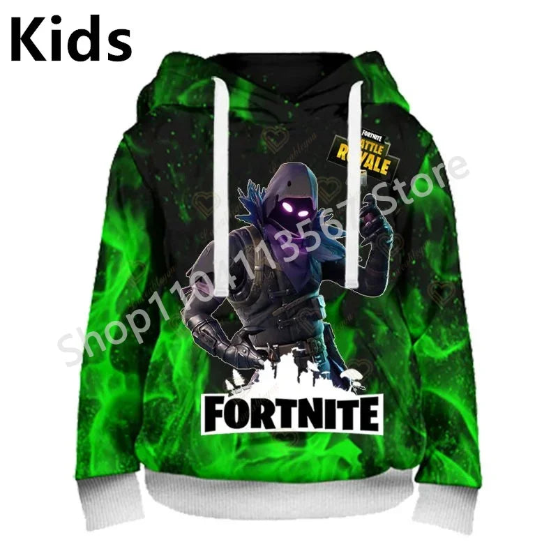 Sudaderas con capucha Llama Battle Royale F-Fortnited con estampado 3D para hombre, mujer y niños, sudaderas para niño y niña, pulóver streetwear verde