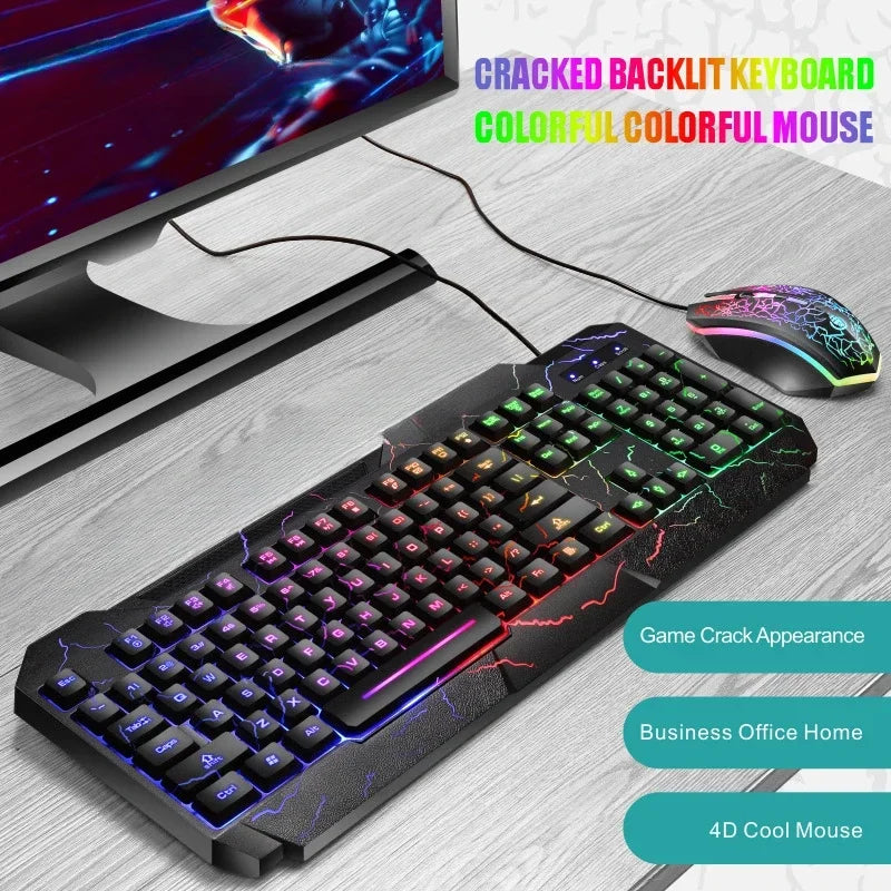 Combo de teclado y ratón gaming con cable para ordenador de sobremesa, teclado retroiluminado con luz LED y sensación mecánica
