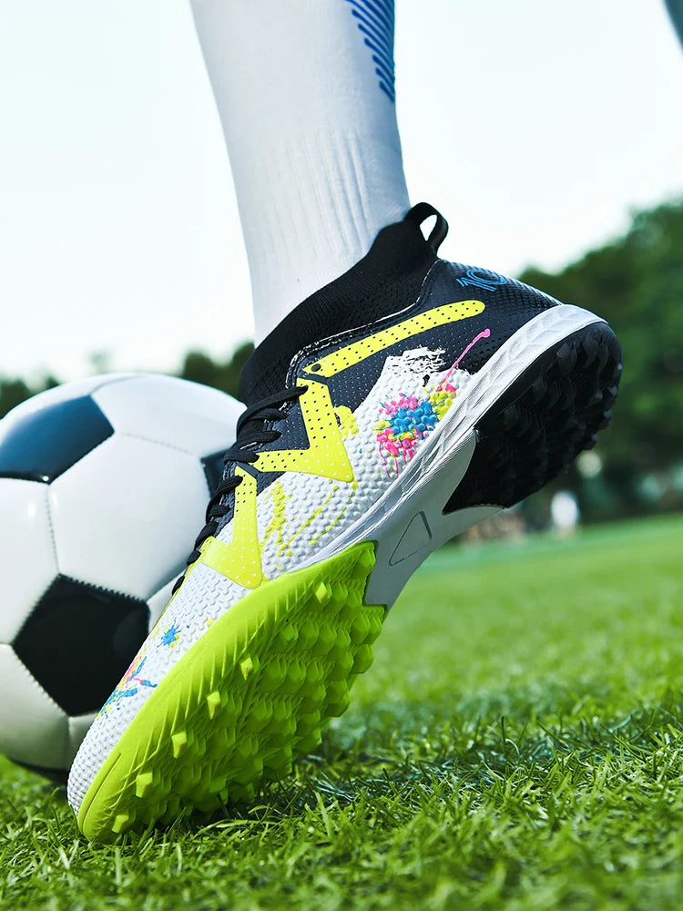 Professional Soccer Shoes TF Broken Nail Teenagers Durable Looking High Tops Training Shoes Adult Outdoors Non-Slip Football Shoes