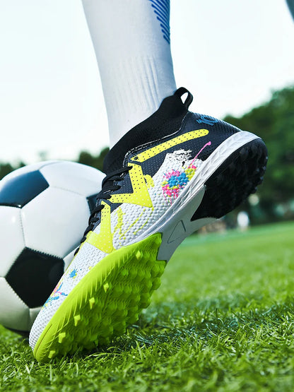 Professional Soccer Shoes TF Broken Nail Teenagers Durable Looking High Tops Training Shoes Adult Outdoors Non-Slip Football Shoes