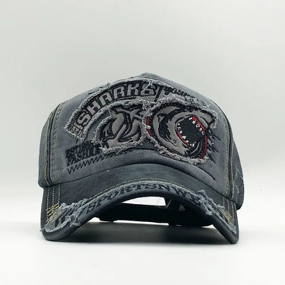 Trendy Shark Pattern Washed Baseball Cap for Men Women, Outdoor Fishing Sun Hat, Unisex Vintage Hip Hop Flat Brim Caps