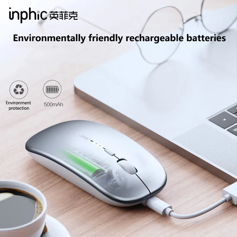 Ratón inalámbrico silencioso de oficina Inphic M1P ultrafino portátil con interfaz USB, indicador de batería y carga TYPE-C