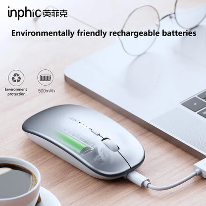 Ratón inalámbrico silencioso de oficina Inphic M1P ultrafino portátil con interfaz USB, indicador de batería y carga TYPE-C
