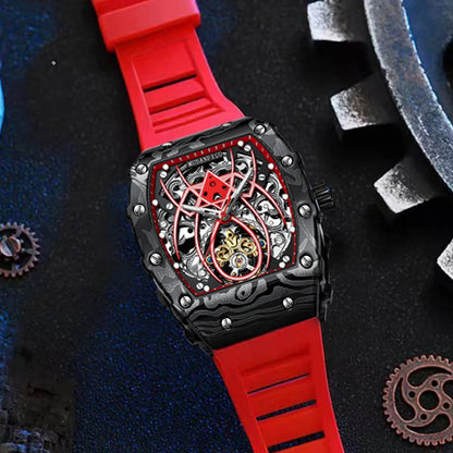 MUSANFIGO automatic hollow mechanical watch, barrel shaped fashionable men's trendy watch, luminous waterproof watch