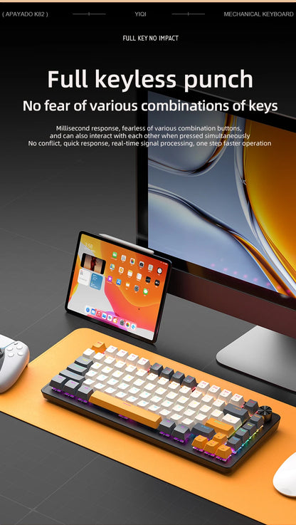APAYADO 75% Gaming Keyboard Wired with Metal Knob, Hot-Swap K82 Black Mechanical Keyboard, ABS Transparent Character RGB