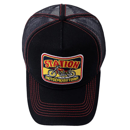 Unisex-mesh-trucker-kasket med klassisk motorcykelmønster, åndbar sommer-baseballkasket, streetwear-kasket til mænd og kvinder