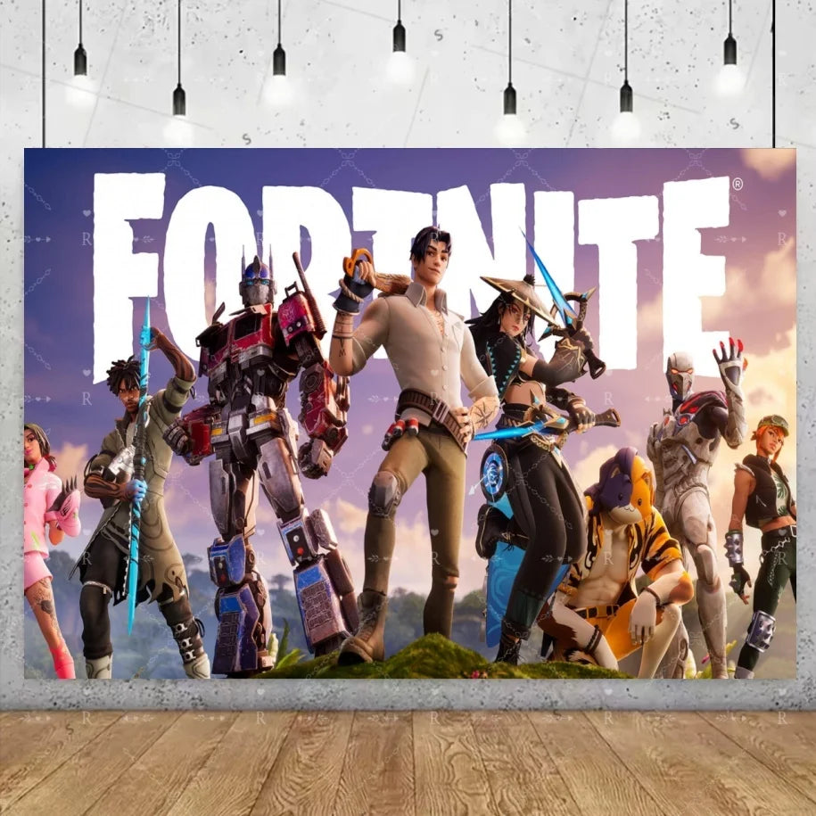 Fundo decorativo de aniversário com tema Fortnite — banner gamer Fortnite para meninos e meninas, pano de fundo para fotografia e presente para crianças