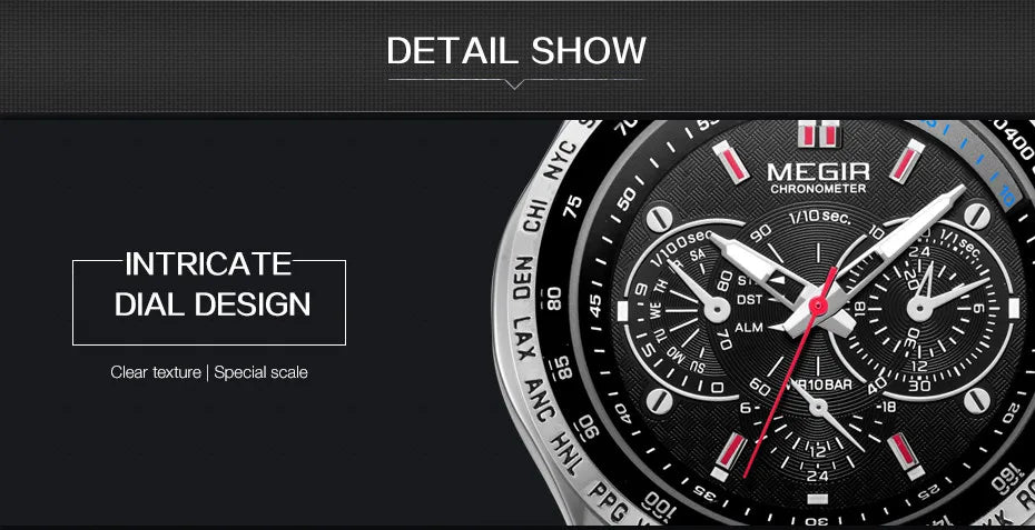 MEGIR 1010 Men's Quartz Watch with Leather Strap, Analog Display, Fashion Design, Stylish Gift for Men relogio feminino