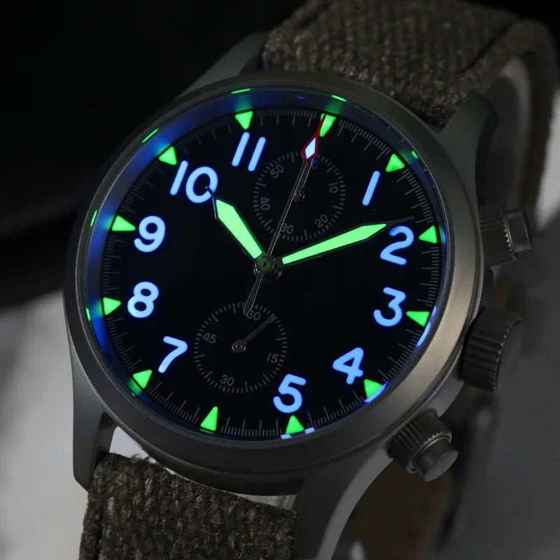 Relógio cronógrafo de quartzo Militado VK61 VK67 39mm, caixa em aço inoxidável 316L, 3 mostradores, impermeável 100M, relógio militar multifunções