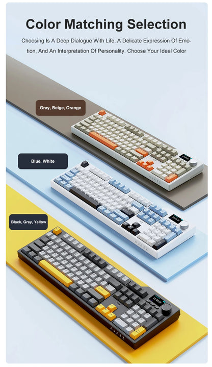 Nuova tastiera gaming personalizzata AJAZZ AK35I V3 MAX Tri-mode cablata, Bluetooth e wireless, struttura gasket, hot swap completo, 104 tasti