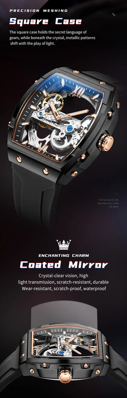 OLEVS 6779 Men's Watch Skeleton Mechanical Watch Fashion Business Sport Waterproof Luminous Silicone Strap Watches For Men