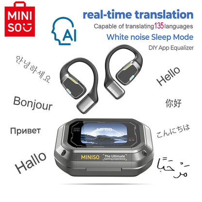 AI MINISO M98 Wireless Headphones OWS Bluetooth Earphones with AI Translator, Gaming Headset, Open Ear Sports Earbuds, LCD Touch Screen IPX5 Waterproof