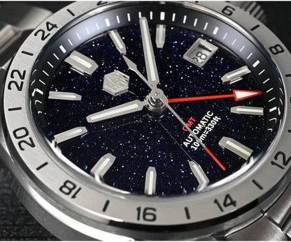 Reloj de lujo para hombre San Martin 39mm con esfera de aventurina, NH34 GMT automático mecánico, zafiro, resistente al agua, luminoso, SN0129