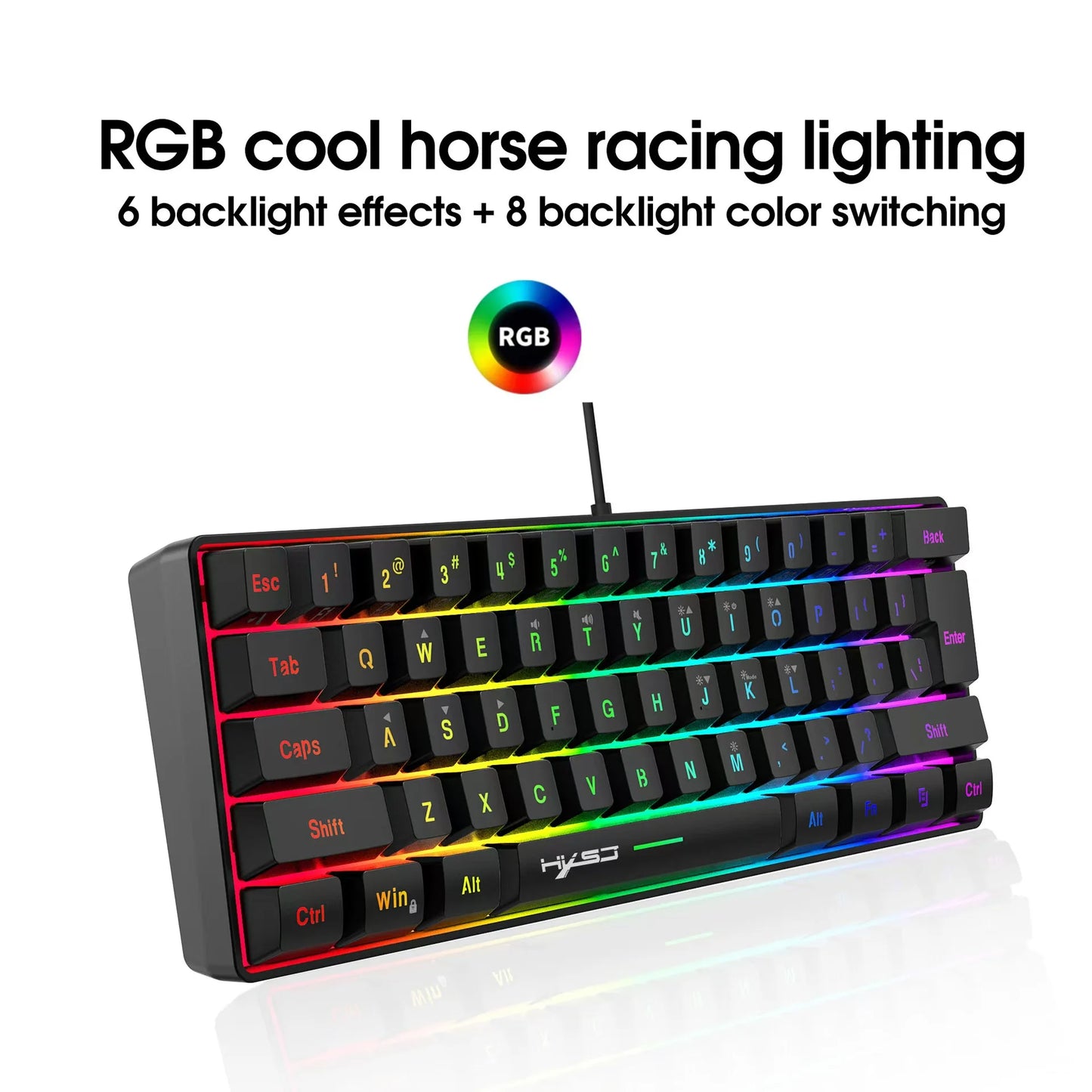 60% wired gaming keyboard, RGB backlight ultra compact mini keyboard, waterproof small compact 61 key keyboard for PC/Mac gamers
