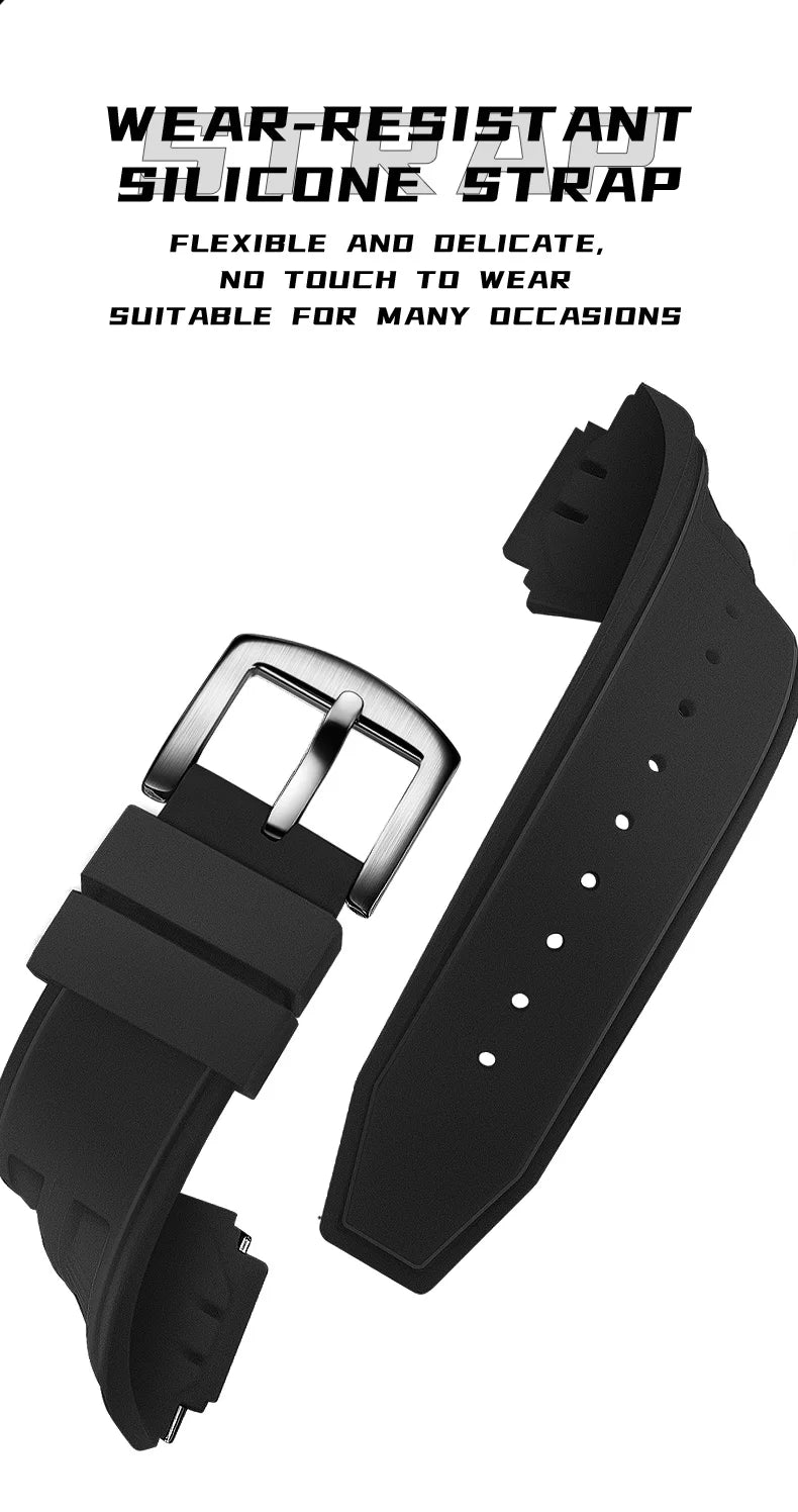 STARKING Men's Waterproof Sports Mechanical Watch, Wear-resistant Silicone Strap, Automatic, Luminous Tonneau Luxury Design