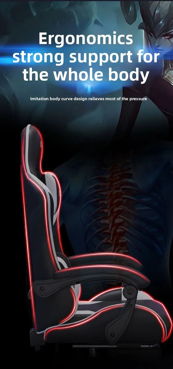 Silla gaming ergonómica para oficina en casa, largas jornadas y streamers, ajustable, reclinable, ligera y duradera