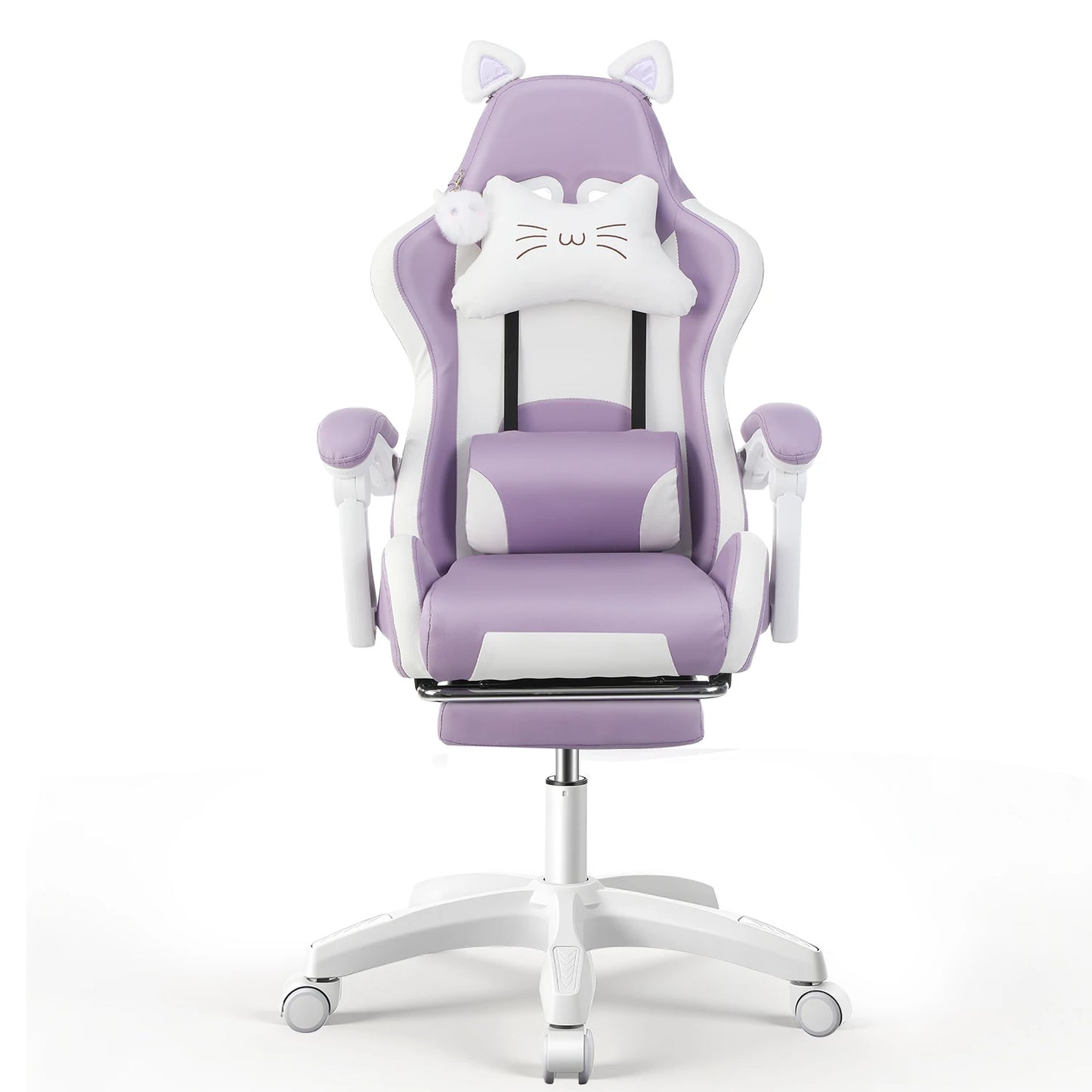 Sedia da gaming con orecchie da gatto, poltrona da computer con poggiapiedi e supporto lombare, sedia da gioco regolabile in altezza, seduta girevole a 360°