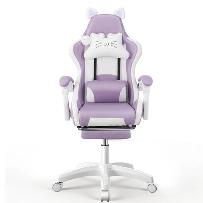 Sedia da gaming con orecchie da gatto, poltrona da computer con poggiapiedi e supporto lombare, sedia da gioco regolabile in altezza, seduta girevole a 360°