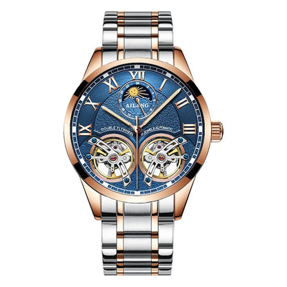 AILANG Double Tourbillon Design Business Men Mechanical Watch Fashion Leather Moon Phase Automatic Watches for Men Reloj Hombre