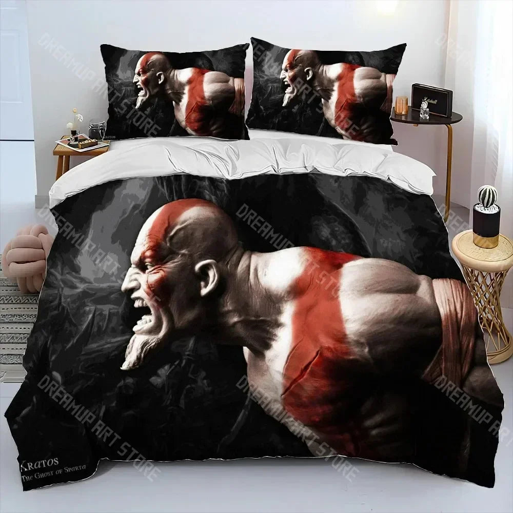 God of War Game Gamers Kratos Comforter Bedding Set,Duvet Cover Bed Set Quilt Cover Pillowcase,king Queen Size Bedding Set Kids