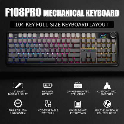 Teclado mecánico AULA F108 PRO personalizado con diseño 100%, retroiluminación RGB, Bluetooth inalámbrico, interruptor HiFi para gaming
