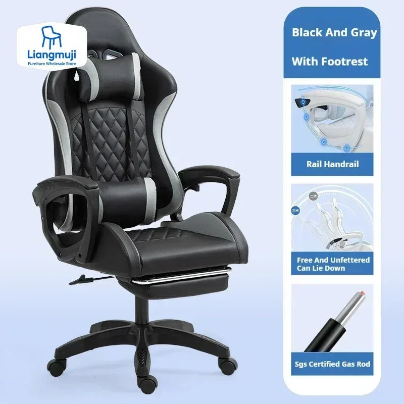 Ergonomic Racing Gaming Chair with Footrest, Reclining PU Leather Gaming Chair for Home Office, Computer Desk & Living Room