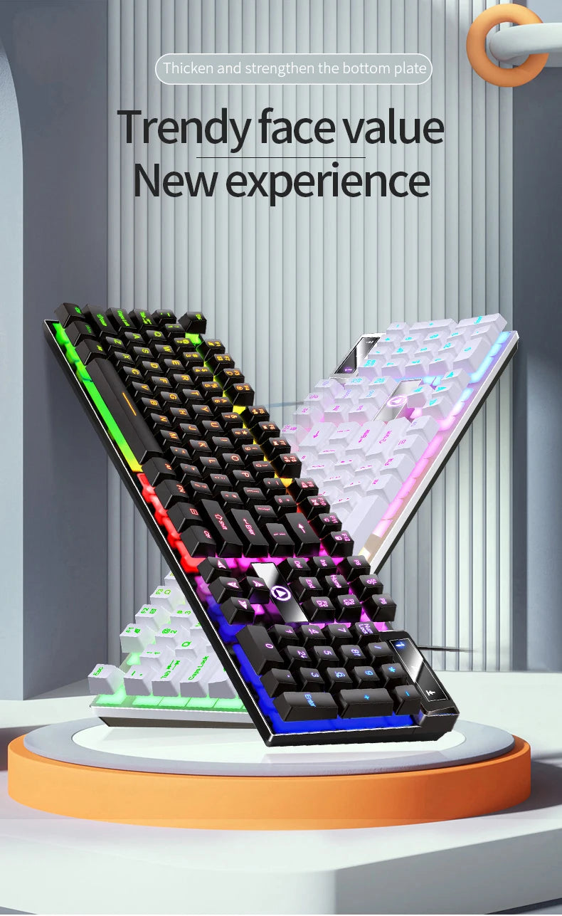 Teclado gaming USB con cable y retroiluminación, teclado gamer de 104 teclas para ordenador/portátil/PC, diseño ergonómico, accesorio gaming para oficina